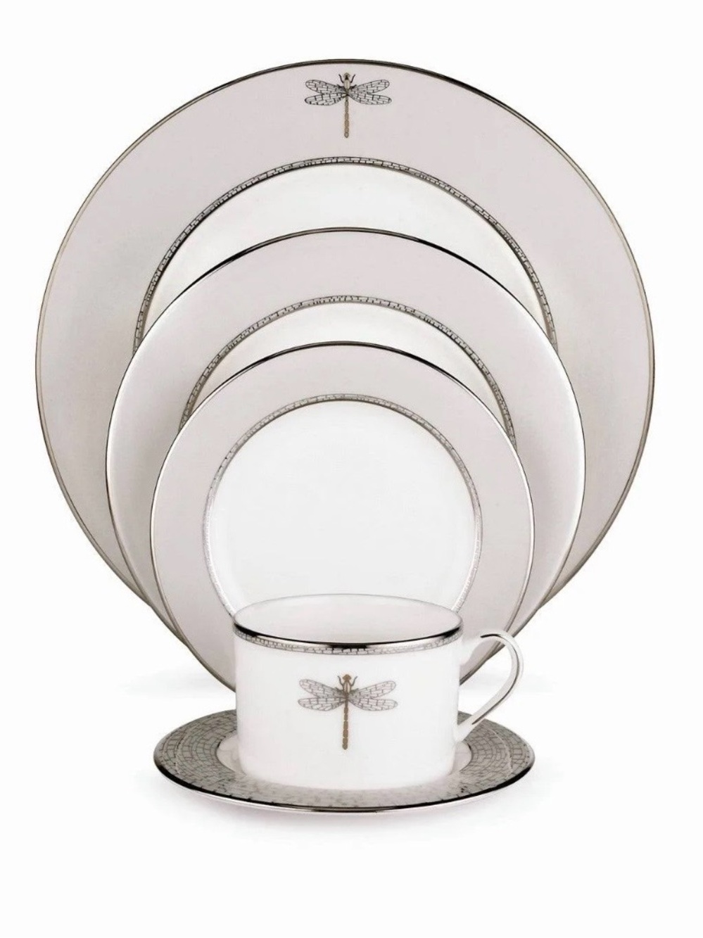 Kate Spade June Lane 5 piece Place Setting. NIB. Dragonfly Platinum